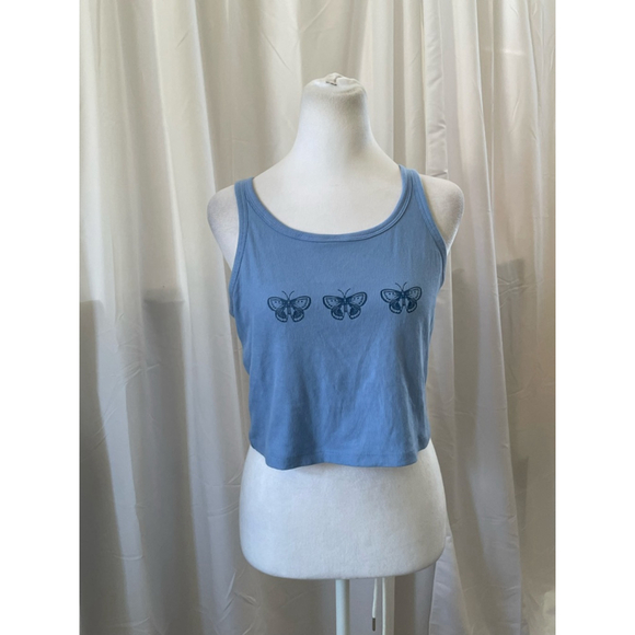 PINK Victoria's Secret Tops - Women's PINK Victoria's Secret Blue Butterfly Ribbed Tank Top XL